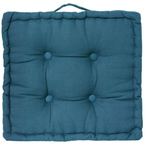 Atmosphera – Coussin de sol 40x40cm bleu canard – 100% coton – Doux et confortable – Avec poignée pour transport facile