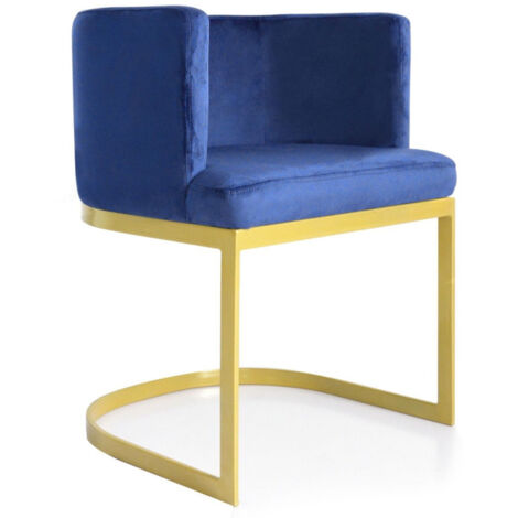 Chaise Design en Velours "Noemy" 75cm Bleu & Or (1/4)