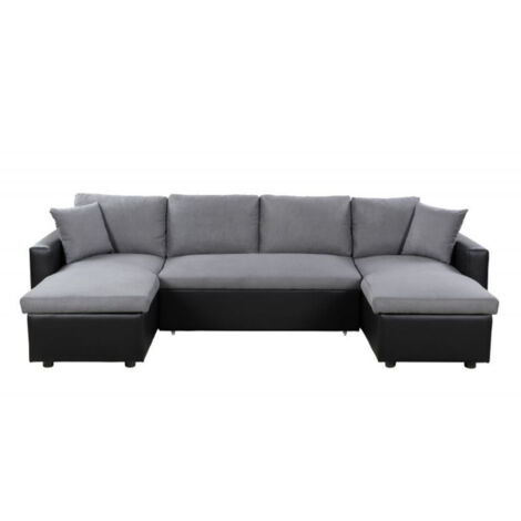 Canapé Panoramique Convertible Microfibre "Dayo" 295cm Gris & Noir (1/5)