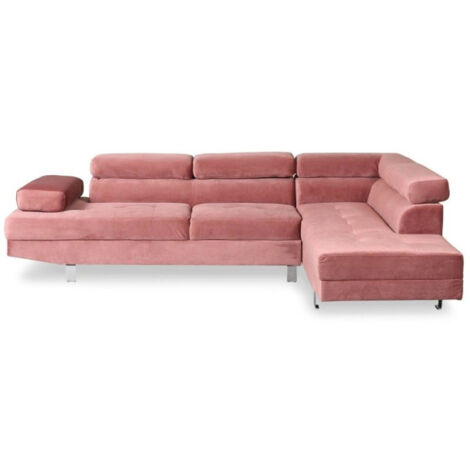 Paris Prix – Canapé d'angle 5 places 260cm – Velours rose – Têtières relevables – Design moderne – À monter soi-même (1/5)