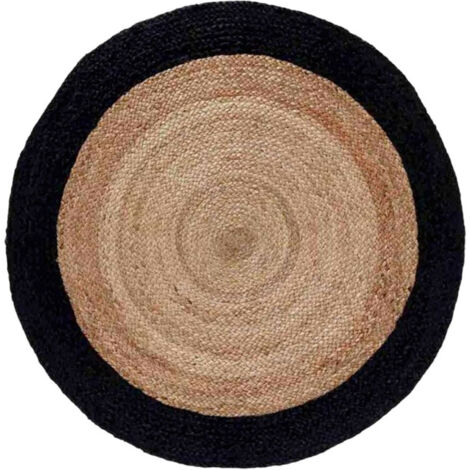 Tapis Rond Déco en Jute "Salem" 90cm Noir (1/4)