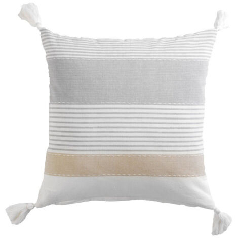 Coussin Déco à Pompons "Iliade" 40x40cm Gris (1/2)