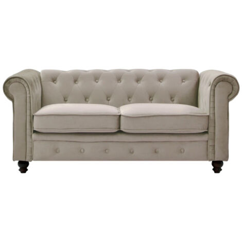 Paris Prix – Canapé Chesterfield 2 places en velours taupe 157cm – Design anglais classique – Revêtement doux et résistant – Confort optimal (1/2)