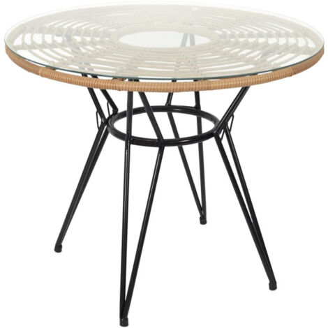 Paris Prix – Table de jardin ronde 90cm – Plateau en verre trempé – Structure en métal noir – Hauteur 73cm – Design moderne et élégant (1/3)