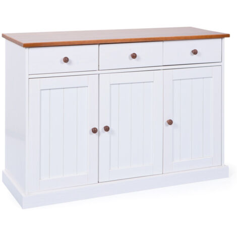 Buffet Bois 3 Portes "Takao" 130cm Blanc & Naturel (1/5)