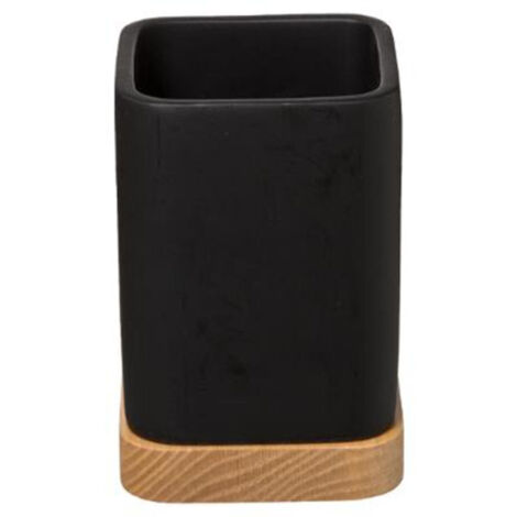 Five Simply Smart – Gobelet de salle de bain en polyrésine 10cm – Design carré noir – Rangement brosses à dents élégant et fonctionnel