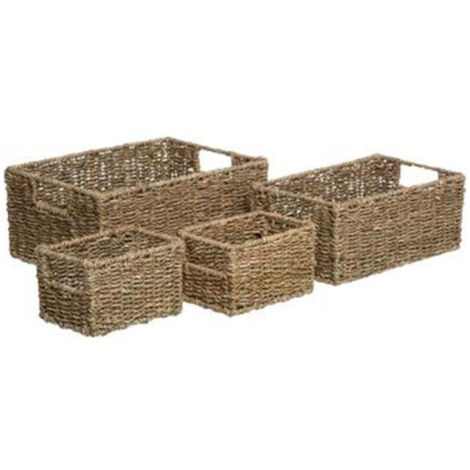 Five Simply Smart – Lot de 4 paniers déco en roseau naturel 32cm – Formes rectangulaires – Rangement esthétique et pratique – Poids total 1,62kg