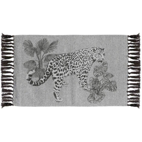 Tapis Imprimé à Franges "Cocoleo" 50x80cm Gris (1/2)