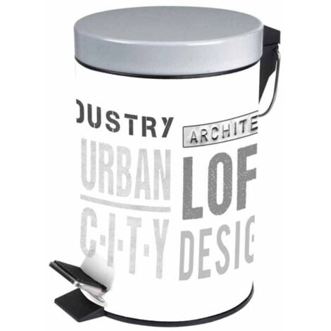 Poubelle à Pédale Imprimée Urban Loft 3L Blanc