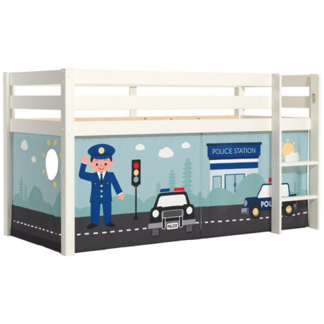 Lit Enfant Surélevé "Pino Police" 90x200cm Blanc (1/2)