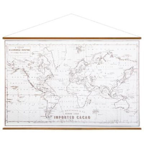 Atmosphera – Toile à suspendre carte du monde 110cm – Design rectangulaire blanc – Polyester et sapin – Pour décoration intérieure moderne