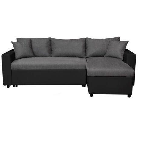 Canapé Convertible d'Angle Réversible "César" 227cm Noir & Gris (1/5)
