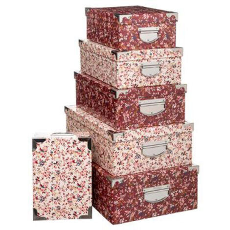 Lot de 6 Boîtes de Rangement "Délicatesse" 48cm Rose (1/2)