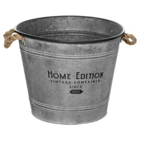 Atmosphera – Cache-pot en fer 38cm – Finition gris zinc – Forme ronde – Poids léger 0,8kg – Pour décoration intérieure et extérieure
