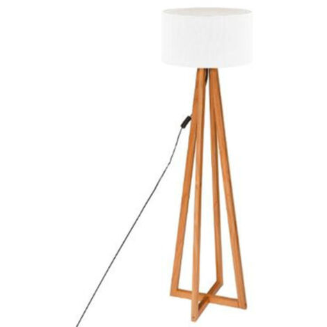 Atmosphera – Lampadaire trépied en bois de pin 141cm – Abat-jour en polyester et coton – Couleur blanc naturel – Éclairage moderne et stable