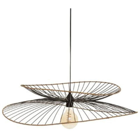 Atmosphera – Lampe suspension déco métal et rotin 69cm noir – Dimensions D. 69 x H. 17,5 cm – Longueur câble 95 cm – Pour espaces modernes