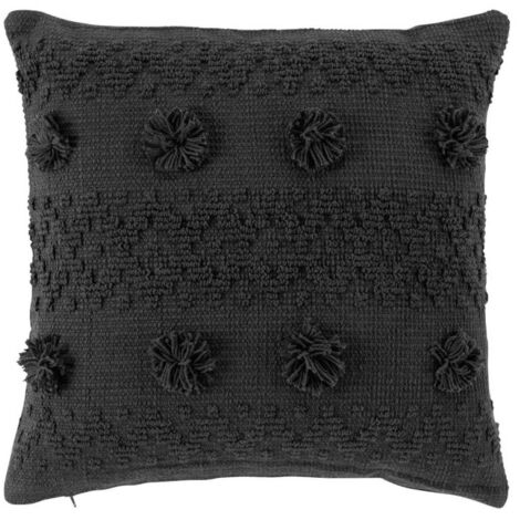 Coussin Déco à Pompons "Alenia" 40x40cm Anthracite (1/3)