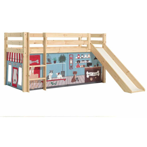 Lit Enfant Surélevé Avec Toboggan "Pino Pet Shop" 90x200cm Naturel (1/2)