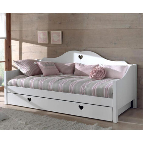 Pack - Lit Banquette Enfant, Sommier & Tiroir "Amori" 90x200cm Blanc (1/5)