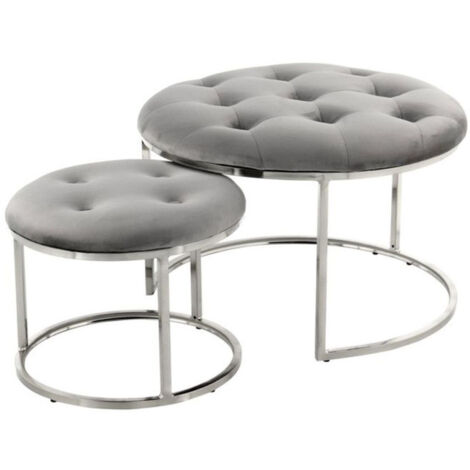 Lot de 2 Tabourets "Becky" 60cm Gris & Argent (1/3)