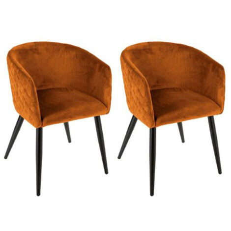 Atmosphera – Lot de 2 fauteuils velours ambre 76cm – Confort moderne – Structure acier – Hauteur d'assise 49cm – Pour intérieur élégant (1/2)