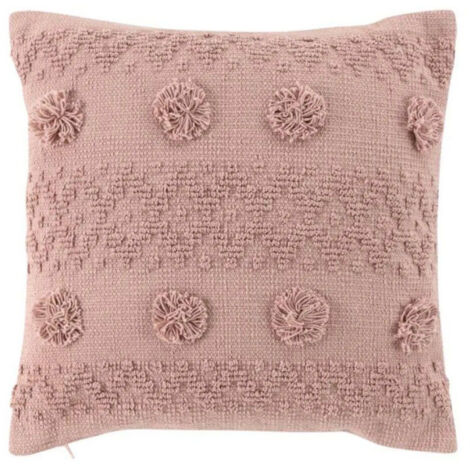 Coussin Déco à Pompons "Alenia" 40x40cm Rose (1/4)