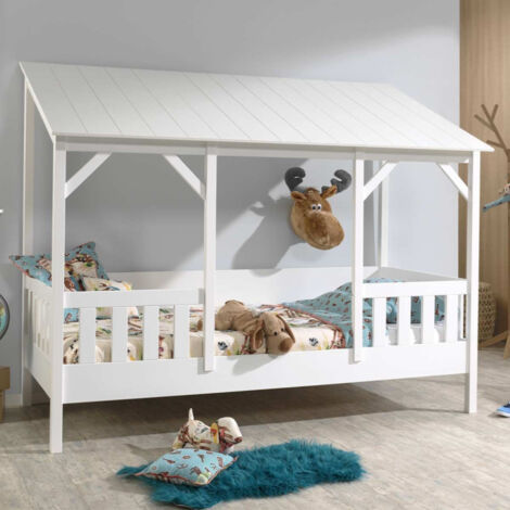 Pack - Lit Cabane Enfant & Sommier "Housebed III" 90x200cm Blanc (1/4)