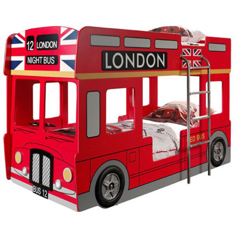 Pack - Lit Superposé Enfant & 2 Matelas "Londres" 90x200cm Rouge (1/2)