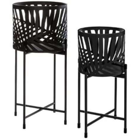 Atmosphera – Lot de 2 cache-pots en métal noir 54cm – Design Leaf moderne – Pour intérieur et extérieur – Fer durable et léger