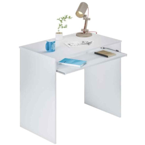 Bureau en mélaminé et Métal avec Niche de rangement - L.90 cm - Blanc