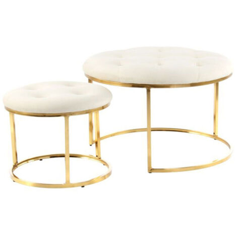 Lot de 2 Tabourets "Becky" 60cm Ivoire & Or (1/3)