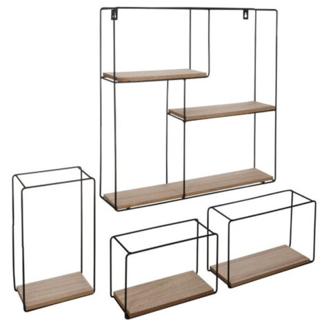 Lot de 4 Étagères Murales Emboîtables "Carré" 48cm Noir (1/2)