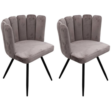 Lot de 2 Chaises Velours "Ariel" 79cm Gris (1/5)