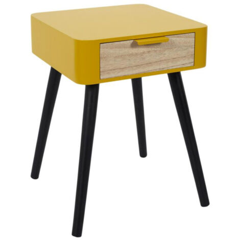 Table de Chevet 1 Tiroir "Bois" 48cm Jaune Moutarde (1/4)