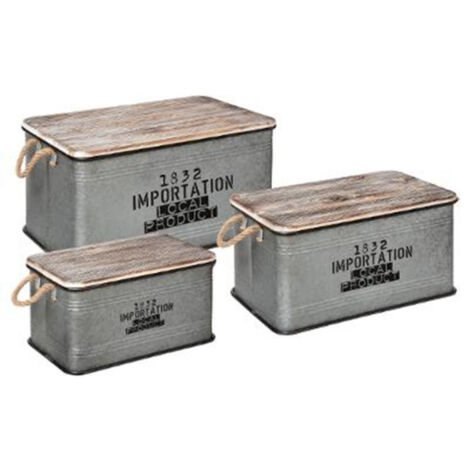 Lot de 3 Malles Déco Vintage "Zinc" 60cm Gris (1/5)