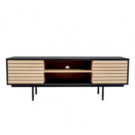 Meuble TV Design "Stripe" 150cm Chêne & Noir (1/5)