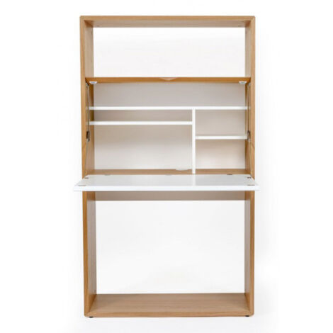 Bureau Secrétaire Design "Loma" 157cm Blanc & Chêne