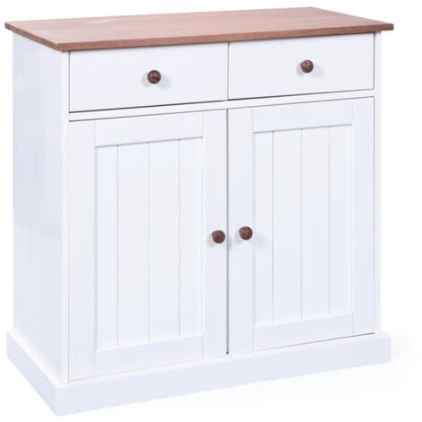Bahut Bas 2 Portes "Takao" 90cm Blanc & Naturel (1/5)