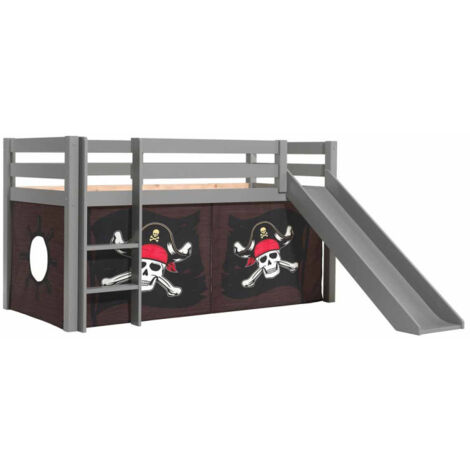 Lit Enfant Surélevé Avec Toboggan "Pino Caribian Pirates" 90x200cm Gris (1/2)