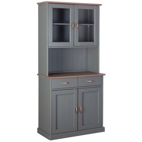 Paris Prix – Vaisselier 4 portes 2 tiroirs 191cm en bois massif gris – Tiroirs sur rails coulissants – Design moderne pour rangement élégant (1/5)