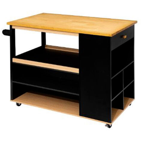 Five Simply Smart – Îlot de cuisine 108cm – Mélamine naturelle et noire – Dimensions L. 108 x l. 89 x H. 60 cm – Sur roulettes pour rangement optimisé