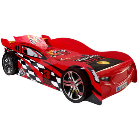 Paris Prix – Lit enfant voiture 90x200cm rouge – Sommier inclus – Poids supporté jusqu'à 80kg – À monter soi-même (1/3)