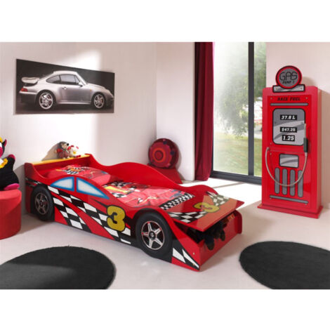 Pack - Lit Enfant Voiture "Race" & Armoire 1 Porte "Pompe à Essence" Rouge