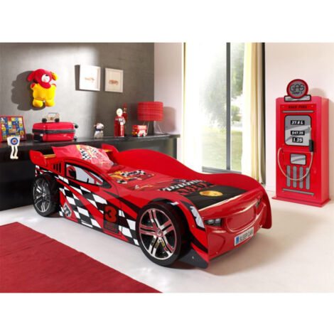 Pack - Lit Enfant Voiture "Night Speeder" & Armoire 1 Porte "Pompe à Essence" Rouge