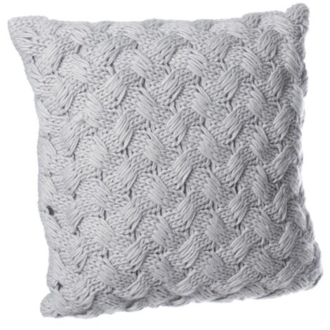 Coussin Déco "Maille" 40x40cm Gris (1/4)