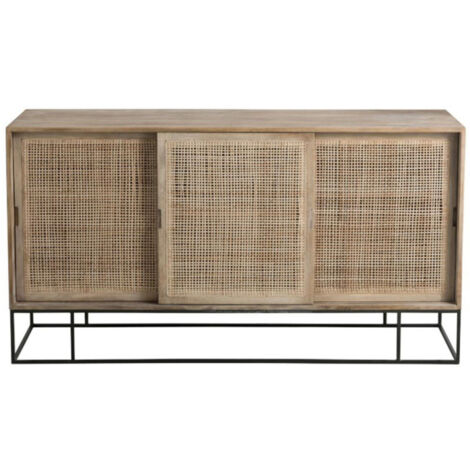 Buffet 3 Portes En Bois Massif – Style Bali – 115cm – Neuf – Paris Prix