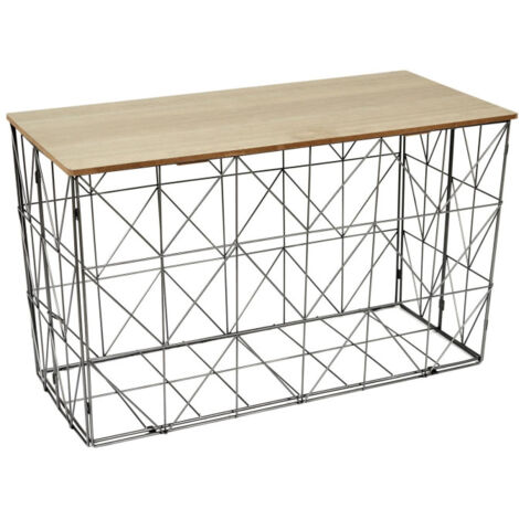 Table Coffre Pliable "Filaire" 80cm Gris & Naturel (1/5)