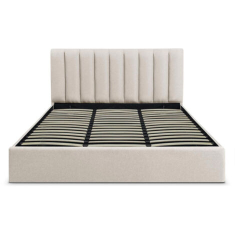 Paris Prix – Lit coffre en tissu beige 180x200cm – Sommier relevable – Design moderne – Forme rectangulaire – Montage facile (1/2)