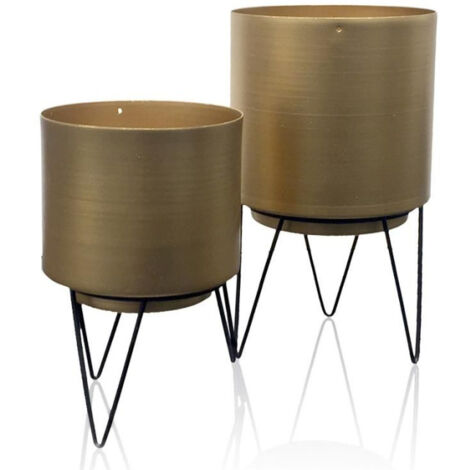 Paris Prix – Lot de 2 pots à fleurs en métal or 22cm – Design moderne – Pour intérieur et extérieur – Compatible avec soucoupes (1/3)