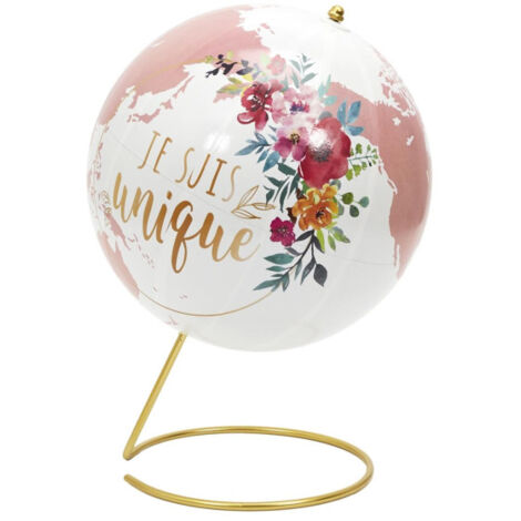 Globe Terrestre Déco "Girly" 29cm Blanc & Rose (1/3)